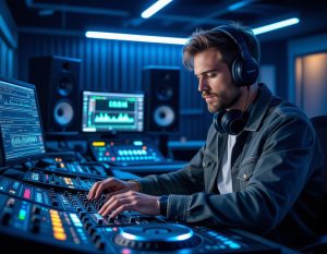 Deejay mixing in the radio studio